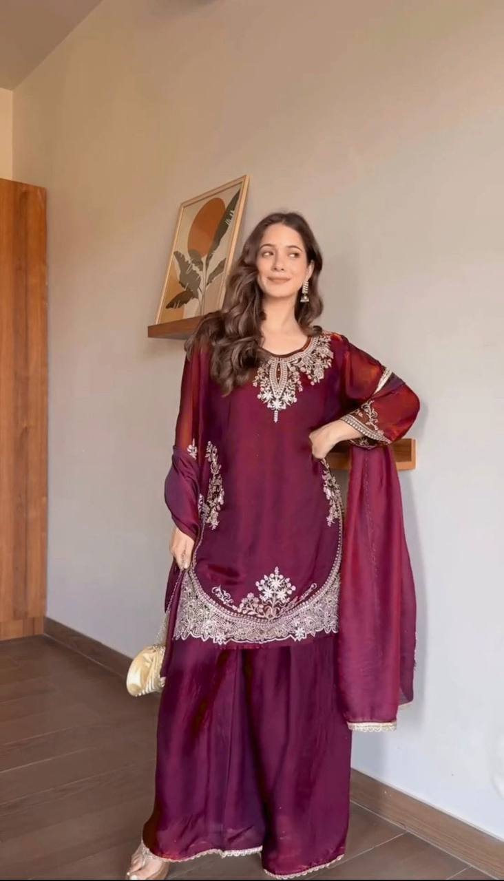 Modern Aubergine Flared Silk Set